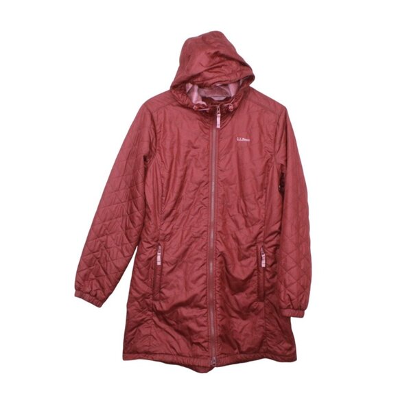 LL Bean Fleece Lined Primaloft Coat Burgundy Size L Pet - Picture 1 of 9